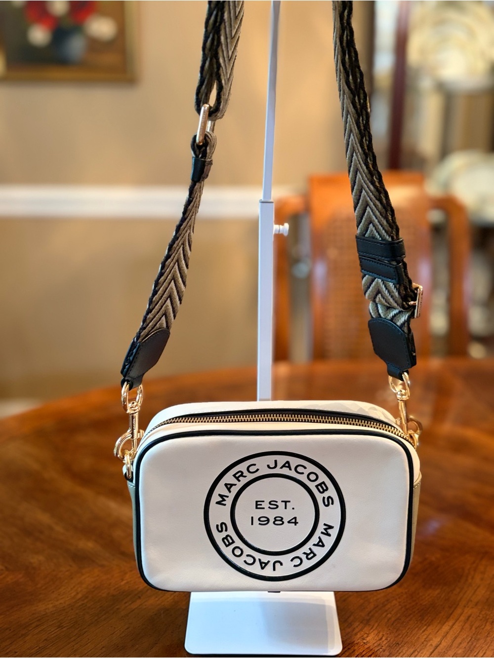 Marc Jacobs Cream and Black Flash Crossbody Leather Camera Bag w/ Strap NWOT